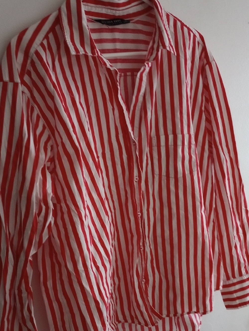 Zara Red and White Striped Button-Down Shirt